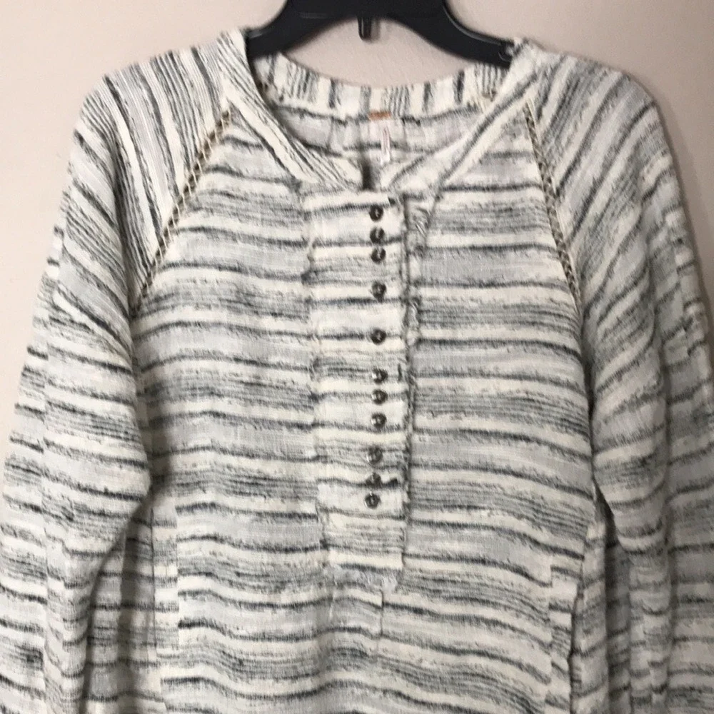 Free People Women's Henley Textured Striped Pullover Top Small